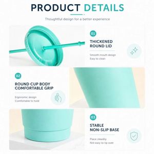 Vaso de Plástico Personalizado con Logotipo de 24 oz (710 ml) con Tapa y Pajita, Taza Reutilizable de Doble Pared para Café, Acabado Mate, para Regalo Empresarial - Product Image 3