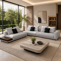 Canapé modulaire sectionnel moderne en tissu gris clair écologique rembourré d'éponge avec table d'appoint en bois pour appartement et hôtel