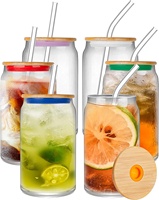 Haute qualité 16oz 20oz Borosilicate simple paroi bière peut verre tasse verre gobelet d'eau avec couvercle en bambou et paille