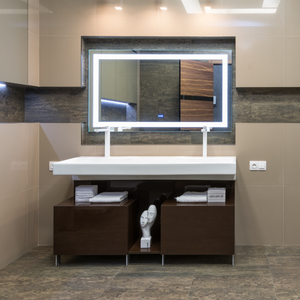 Juego de tocador de baño moderno hotel de lujo para Montaje en pared de madera maciza con gabinete de MDF de piedra artificial de color negro inteligente - Product Image 6