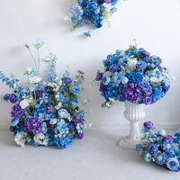 Cascade de fleurs bleues rêveuses, décoration de table, rose de célébrité d'Internet, luxe léger, pour mariage, banquet, hôtel