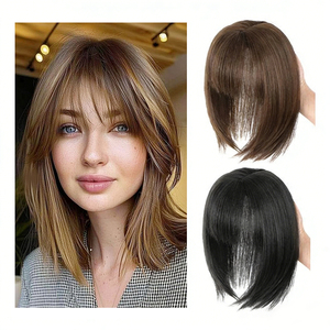 Parrucche <span class=keywords><strong>Bob</strong></span> Sintetiche Marrone Nero da 10 Pollici in Offerta Speciale, Topper per Capelli Lisci e Setosi con Clip e Frangia - Product Image 1