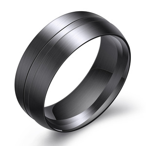 Stainless Steel Ring 8Mm Black <b>Brushed</b> Finish For Women Fashion Jewelry Gift - Product Image 1