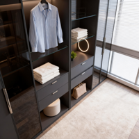 Lemari Pakaian Modern dengan Pintu Kaca, Set Kabinet Lemari Kayu Rekayasa Melamin Matte RLY-018