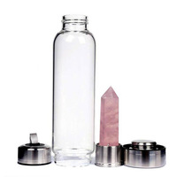Bouteille d'eau en verre de bambou or rose de haute qualité avec logo personnalisé, artisanat en cristal premium, énergie curative infusée, idéale pour un cadeau