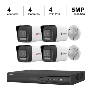 กล้องวงจรปิดแบบกระสุน 5MP POE IP67 จำนวน 4 ตัว พร้อมเครื่องบันทึก NVR 4 ช่อง รองรับฮาร์ดดิสก์ ตรวจจับคนและยานพาหนะ ไฟคู่อัจฉริยะ จัดส่งฟรีในสหรัฐอเมริกา - Product Image 1
