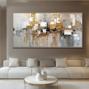 Dipinto Astratto Dorato su <span class=keywords><strong>Tela</strong></span>, Arte da Parete Materica, Dipinto con Foglia d'Oro, Decorazione Murale Boho, Grande Quadro Moderno e Luminoso per Hotel - Product Image 1
