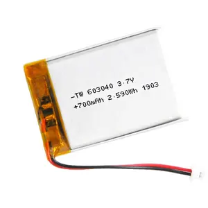 전기 제품에 대한 KC/UL1642 인증과 리 이온 충전식 배터리 603040 3.7V 750mah lipo 배터리