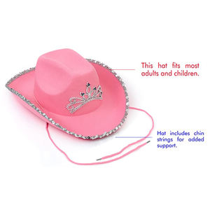 Chapeaux de cowgirl western pour femmes Chapeau Fedora rose à paillettes roulées Bord élégant Couronne Décor pour l'obtention du diplôme Noël Pâques - Product Image 2