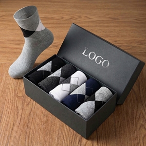 Calze da Uomo Eleganti in Cotone Traspirante a Quadri Tinta Unita con Logo Personalizzato, Confezione Regalo - Offerta Speciale - Product Image 1