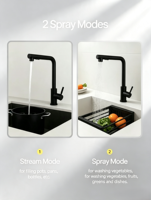 Keran Dapur Hitam Stainless Steel 304 Model Tarik, Air Panas dan Dingin, Dapat Dikustomisasi Gambar dan Video