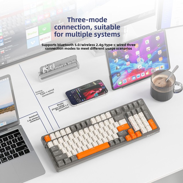 K8 Mechanical Keyboard Wireless 24G/ Dual-mode Hot-swappable Light Mixing Gasket Mount Design Gaming