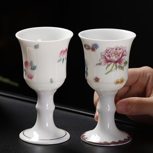 7oz Keramik-Weinglas mit hohem Fuß, Schafsfett-Jade-Finish, Retro Chinesischer Baijiu-Verkostungsbecher, Vintage Likör-Schnapsglas - Product Image 2