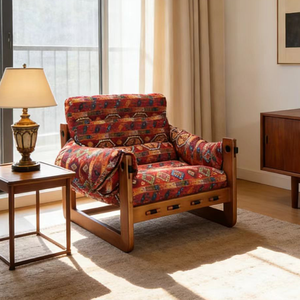 Sillón Individual de Madera Maciza, Estilo Nórdico Retro, Diseño de Tela, Sillón de Descanso para Sala de Estar, Balcón, Hotel, Casa de Huéspedes - Product Image 5