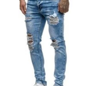 Pantalones Vaqueros de Mezclilla para Hombre, Estilo Hip Hop, Cintura Media, 100% Algodón Lavado, con Detalle de Bolsillo Rasgado, Venta al Por Mayor - Product Image 2