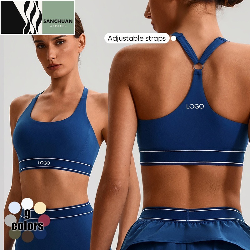 Adjustable Spaghetti Strap Gym Fitness Tops Workout Removable Pads Yoga Bras High Impact Sports Bra for Women Custom Logo