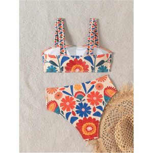 FOXA Women's 2 Piece High Waisted <b>Bikini</b> Set Graphic <b>Bandeau</b> <b>Padded</b> Swimwear Beachwear - Product Image 3