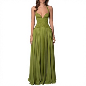 Nuevo Vestido Largo de Gasa con Cuello Halter y Corsé, Plisado, con Cordones en la Espalda, Elegante, para Fiestas y Eventos Nocturnos, para Mujer - Product Image 1