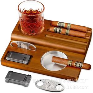 Wooden Cigar Ashtray With Cutter And <b>Lighter</b> Storage For Home Use - Product Image 1