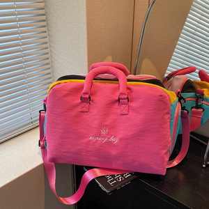 Xipeng <b>Bag</b> Color Blocking Travel <b>Duffel</b> <b>Large</b> Capacity Soft Handle Unisex Carry On Luggage Rose Pink Yellow Blue - Product Image 1