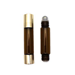 Botella de Vidrio Ámbar Transparente <span class=keywords><strong>para</strong></span> Aceites Esenciales con <span class=keywords><strong>Rodillo</strong></span> y Gotero Dorado Mate, Más Vendida - Product Image 6