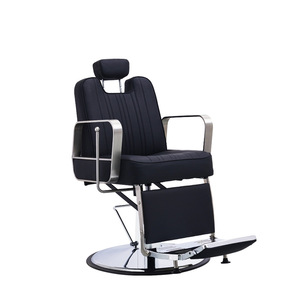 Friseurstuhl mit Flachem Styling-Sitz, Gebürsteter Metallrahmen, Vertikale Linien-Polsterung, Drehbarer Barbier-Arbeitsplatz-Hocker - Product Image 1