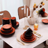 Ensemble de 56 assiettes à dîner en grès moderne peintes à la main, couleur orange, compatibles lave-vaisselle, micro-ondes et congélateur, durables, vaisselle cadeau