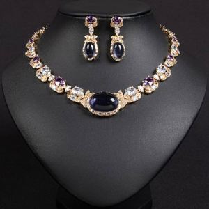 ชุดต่างหูสร้อยคอหินอาเกตเซอร์โคเนีย2ชิ้นสำหรับผู้หญิง S-0048ของขวัญแต่งงาน - Product Image 3