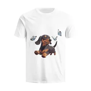 Full Printed Happy Dog 2D white Cotton T Shirt For Women Men Bulk Customized Dhort Dleeve Pure Cotton Shirts Unisex