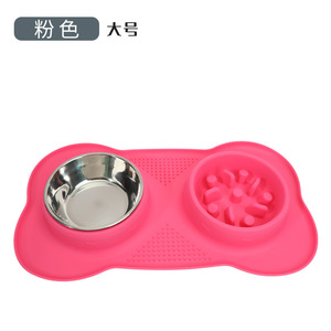 Silicone <b>Pet</b> <b>Feeding</b> <b>Mat</b> with Stainless Steel Bowls Non-Slip Easy Clean Food Grade for Dogs Cats - Product Image 6