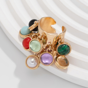 Bague tendance multicolore en perles de verre lisses avec pendentif gland pour femme, bague ouverte plissée large pour femme, bijoux cadeaux - Product Image 5