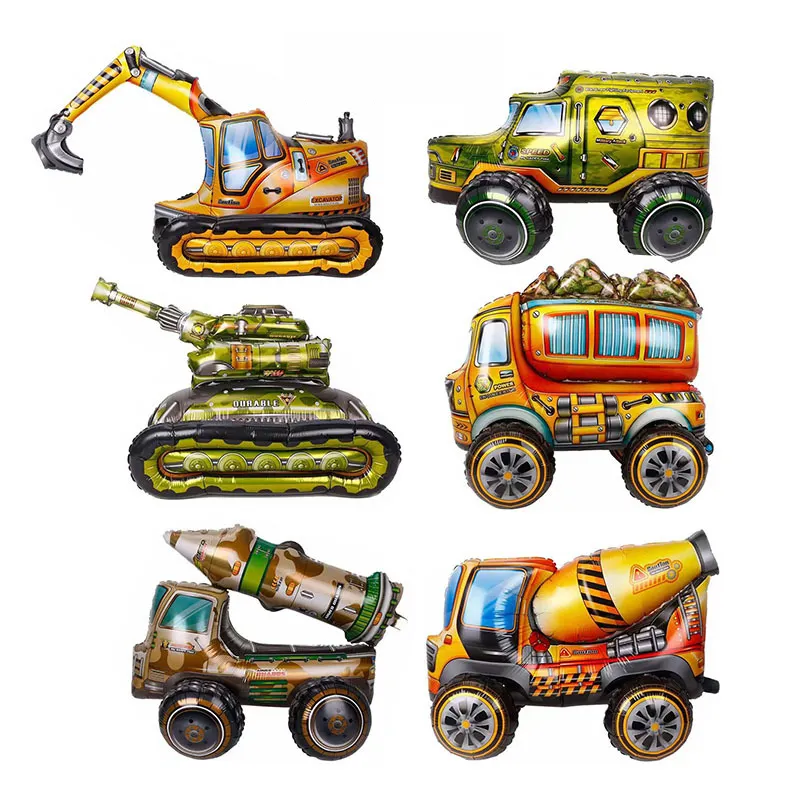 New Large Size 3d Aluminum Film Balloon Gift Tank Dirt Car Excavator Modeling Foil Balloon Children's Boy Toys Balloon