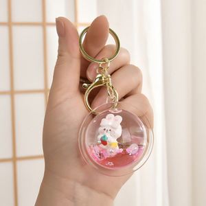 <b>Custom</b> Cute Pink School Bag Pendant Liquid <b>Key</b> Chain <b>Rings</b> Acrylic Customized Floating Liquid Keychains for Promotion Gifts - Product Image 4