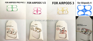 Avec emballage Accessoire pour écouteurs Protection contre la poussière Boîte de chargement sans fil Autocollant métallique anti-poussière pour Airpods Pro <span class=keywords><strong>2</strong></span> 3 4 - Product Image 6