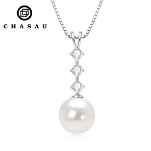 Fashion Pearl Necklaces Jewelry 925 Sterling Silver 9.5-10mm Natural Freshwater Pearl drop Pendant Necklace With Moissanite