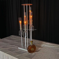 Candelabre de mariage en promotion, centre de table avec cadre en fer blanc et gouttes de cristal, support de bougies pour décoration de fête d'anniversaire