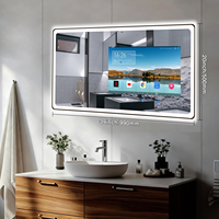 Miroir de salle de bain intelligent avec écran tactile, TV Android OS, WiFi, Bluetooth, HDMI, étanche, anti-buée, rétroéclairage LED 3 couleurs, montage mural