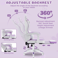 Chaise de bureau ergonomique avec oreilles de chat, coussin lombaire en forme de patte de chat, violet et blanc, pour le gaming