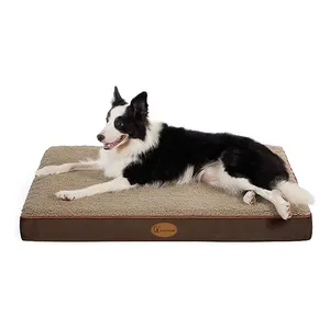 Fornecedores cama ortopédica retangular de chocolate personalizada para cães, tapete de espuma de memória para viagens ao ar livre, cama para animais de estimação, para cães médios