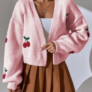 Hot Sale Fashion Oversized <b>Sweater</b> High Quality Cherry Embroidery Lantern Sleeve Duster <b>Cardigan</b> <b>Sweater</b> for Women - Product Image 5
