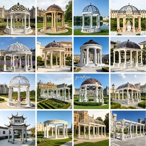 YOUFINE Gazebo Classique Rond en Marbre Blanc avec Dôme Métallique Doré, Pavillon en Pierre pour Villa au Bord du <span class=keywords><strong>Lac</strong></span>, Jardin - Product Image 3
