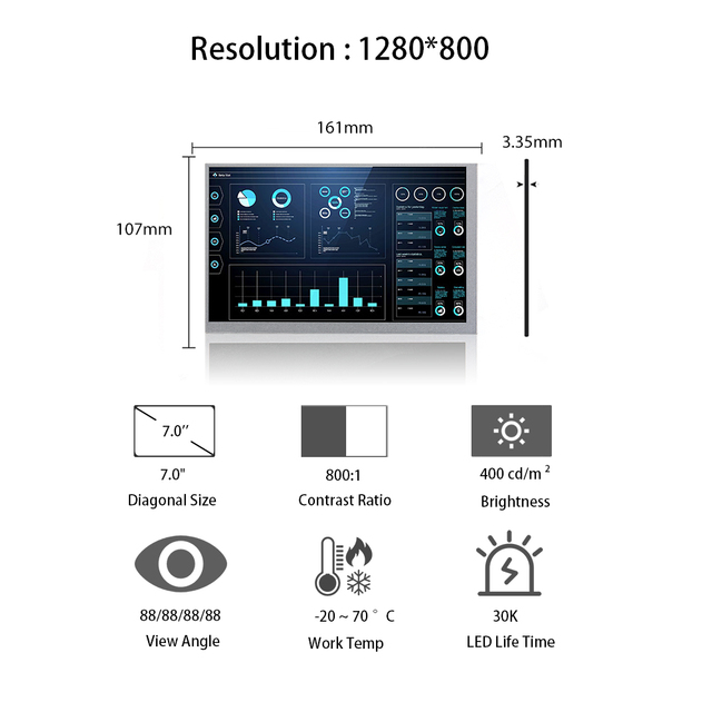 TIANMA 7 Inch TFT LCD Panel TM070JDHG30-03 1280*800 Resolution and Wide View Angle (IPS) Touch Lcd Screen