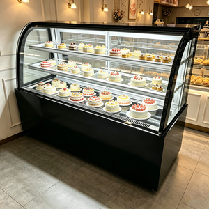 <span class=keywords><strong>Vitrine</strong></span> à gâteaux en verre incurvé pour boulangerie, réfrigérateur à refroidissement par air à faible consommation et sans givre, <span class=keywords><strong>service</strong></span> OEM ODM, personnalisation du logo et de la taille - Product Image 1