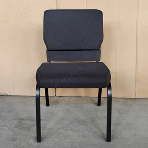 Chaise d'église en tissu noir avec dossier rembourré et structure en métal noir robuste pour auditorium, salle de conférence, lieu de culte - Product Image 4