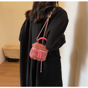 Primavera nueva moda Ins tendencia mujer cuadrado barril bolsa Venta caliente personalidad Tweed ocio señoras hombro bandolera - Product Image 2