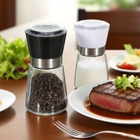 Ensemble moulin à sel et à poivre en verre avec mécanisme de moulin en céramique pour restaurant à usage commercial noir et blanc