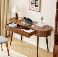 Bureau de travail moderne ovale de 59 pouces avec 2 tiroirs et 2 armoires de rangement rabattables pour bureau à domicile, salon, dortoir