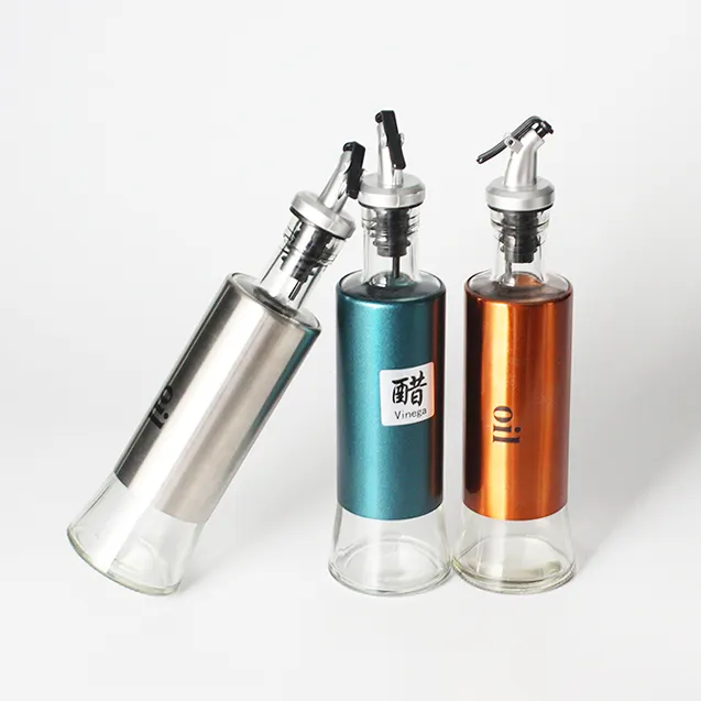 Botol Dispenser minyak goreng kaca terlaris dengan penutup baja tahan karat kualitas terbaik