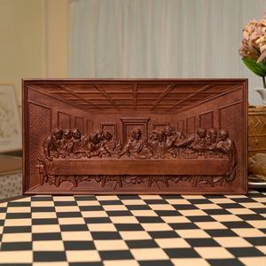 Ultima cena icona religiosa arte scultura in legno intaglio della parete in legno targa ispirata al lavoro biblico casa regalo cristiano appesa alla parete - Product Image 6