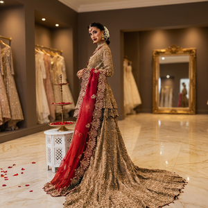 OEM Service <b>Pakistani</b> Manufacturers Modern High Quality Plus Size Floor-Length A-Line Long Sleeves <b>Red</b> Lehenga Choli <b>Bridal</b> - Product Image 3
